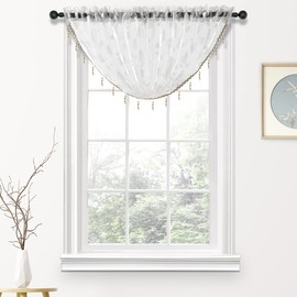 NAPEARL Cenefa de organza transparente para ventana, cortinas con abalorio para ventanas, cenefa decorativa pequeña para ventana (1 unidad, 57 x 37 pulgadas)