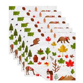 6 PCS Novel Canada Aminal and Plant Flag Kitchen Dish Towel Set,14×14 Inch Reusable Microfiber Cloth Canadian Banner Cleaning Rag,35×35cm Soft Absorbent Dishcloth