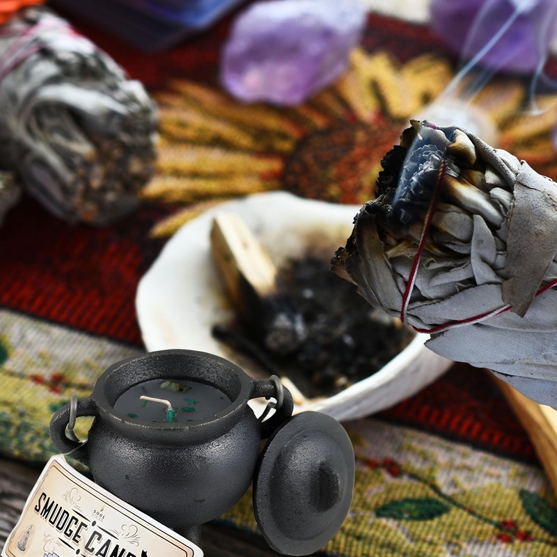 Reusable 4 Inch Cast Iron Cauldron Candle with Lid and