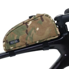 PACK2RIDE Onedrop Bike Frame Bag - Water Resistant, Durable Cordura Fabric & Top Tube Bicycle Bag - Front Biking Storage, Bikepacking Pouch for Cycling Travels (Multicam Camo)