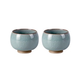 Tea Cup, 3.8oz Small Tea Cups Set of 2, Handmade Porcelain Tea Cup Set, Ceramic Teacups for Home, Party, Office, Chinese Kungfu Tea Set for Hot/Cold Drink (Meditation-Ice Crackle Glaze Pattern)