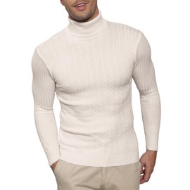 Fastkoala Men's Turtleneck Pullover Basic Warm Jumpers Knitwear Cardigan Tops, khaki