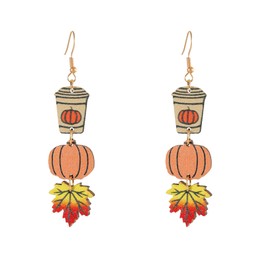 GBAHFY Thanksgiving Coffee Cup Pumpkin Maple Leaf Earrings Wood Maple Leaf and Pumpkin Dangle Earrings for Women Holiday Seasonal Jewelry (Coffee Cup Pumpkin Maple Leaf)