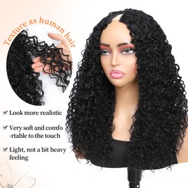 HUA 14 Inch Curly V Part Wig Human Hair Mixed Synthetic Upgrade U Part Human Hair Wig for Black Women Daily Use Glueless V Shape Wigs Afro Curly Wigs 180% Density Natural Black Color