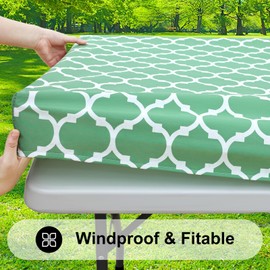 Smiry Rectangle Picnic Table Cover, Waterproof Elastic Fitted Camping Tablecloths for 6 Foot Tables, Wipeable Flannel Backed Vinyl Tablecloth Protector for Indoor, Outdoor (Sage Green, 30x72 Inches)
