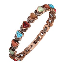Jeracol Jeracol Lymphatic Drainage Copper Magnetic Bracelets for Women,Copper Bracelet with Heart Shape Stone,Adjustable Length with Sizing Tool in Gift Box(Colorful)
