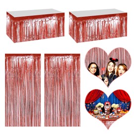 4P Metallic Foil Fringe Tinsel Table Skirts for Rectangle Tables Backdrop Banner Streamer Garland Curtains for Parade Floats Wedding Graduation Anniversary Birthday Parties Decoration (Rose Gold)
