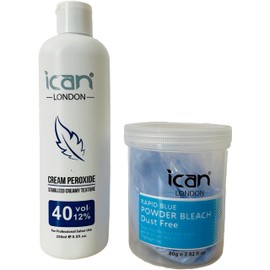 ICAN LONDON PROFESSIONAL CREAM PEROXIDE 40 VOL 12% 250 ML + RAPID BLUE POWDER BLEACH 80 G JAR SET