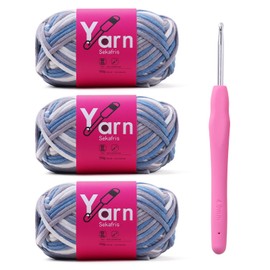 Sekafris Crochet Yarn with Cotton Yarn for Crocheting - Crochet Knitting Yarn for Beginners with Easy-to-See Stitches - Yarn for Crocheting - Parfait Chunky Yarn -Cotton-Nylon Blend (Blue-Gray)