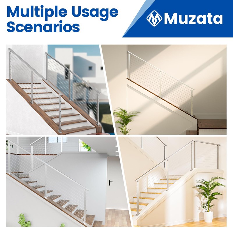 Muzata Slope Cable Railing Post 36 Inch for 25-40 Degrees