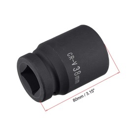 TA-VIGOR 1 Inch Drive by 38mm 6-Point Impact Socket, Durable Reliable CR-V 80mm Length, Standard Metric Sizes for Home Car Repair