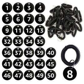 RILIHII (50 Pieces/Set) Number Tags, Door Number Tags, Cloak, Locker, Number Tags, Black, Number Number 1 to 50, Diameter 1.4 inches (35 mm), Key Label Tag, Key Holder, Round, Waterproof, High