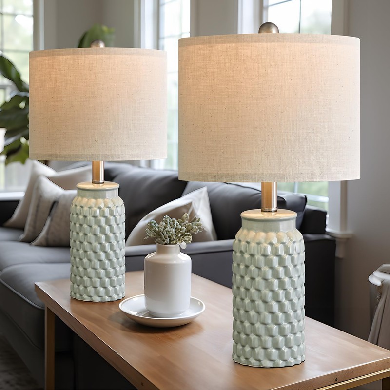 USumkky 20.5 inches Modern Ceramic Green Bedside Lamp Set of