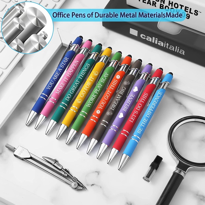 10PCS Funny Office Pens Set, Retractable Ballpoint Pens, Colorful Motivational