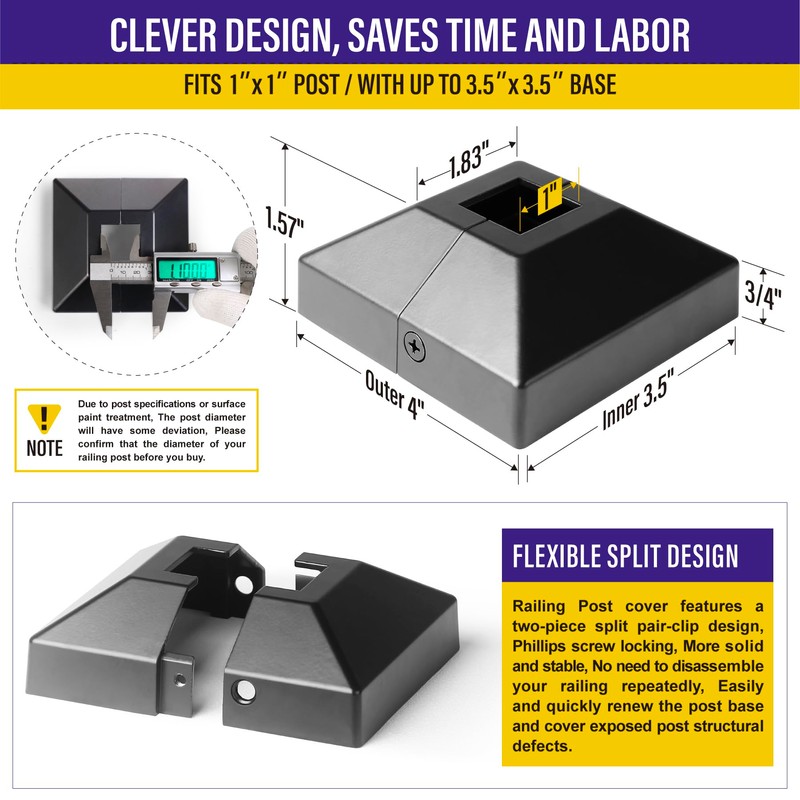 Hulave Split Post Cover, Fits 1x1 Post/3.5x3.5 Base, Indoor/Outdoor Iron