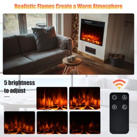 Tangkula 18 Inch Recessed Electric Fireplace Insert, 1500W Freestanding Fireplace Stove Heater W/Adjustable Flame Effect & Temperature, Built-in Thermostat, Timing Function, Remote Control