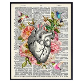 Vintage Heart Wall Art Decor - Shabby Chic, Goth, Gothic, Anatomical Wall Art Decor for Bedroom, Bathroom, Living Room, Medical Office - Gift for Nurse, Doctor, Med Student, Physician Assistant - 8x10