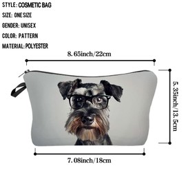 Livel lhood Funny Glasses Schnauzer Makeup Bag Cute Small Organizer Zipper Pouch Glasses Schnauzer Cosmetic Bag Funny Puppy Birthday Present for Dog Lovers Women
