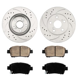 Drilled and Slotted Front Brake Kit Rotors Ceramic Brake Pads for Toyota 2004-2009 Prius(10.03”, 255mm)