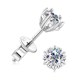 Moissanite Stud Earrings for Women and Men, 925 Sterling Silver Stud Earrings, 6 Heart Prong Hypoallergenic Earrings for Sensitive Ears, Christmas Gifts, 4mm/0.6ct