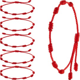 luck bracelet  6 Pieces Red String Bracelets Adjustable Knot String Bracelet Amulet for Protection, Evil Eye and Good Luck - Style: 7 Knots Style