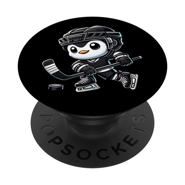 Niedlicher Pinguin spielt Eishockey mit Puck PopSockets Klebender PopGrip