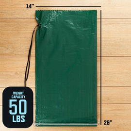 Green Heavy Duty Sand Bags for Flooding - 50 lb Empty 25 Pack of Sandbags with Tie Strings for Flood Control - 1600 Hours of UV Protection Woven Polypropylene Bags - 14 x 26 Inches