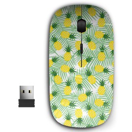 KAWAMOUSE 2.4G Ergonomic Portable USB Wireless Mouse for PC, Laptop, Computer, Notebook with Nano Receiver (Yellow Pineapple Triangles Fruit)