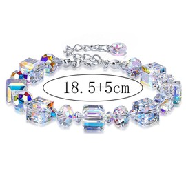 Crystal Bracelet for Woman Rainbow Bead Charm String Rosary Femme Bracelet Adjustable Everyday Friend Elastic Stretch Stretchy Jewelry (Lobster)