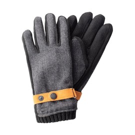 camel active Men's Wool Effect Leather Strap Gloves, black