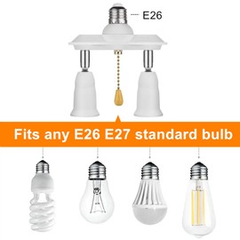 EXBADGER Pull Chain Light Socket Adapter Dual E26 E27 Light Bulb Extender Converter Splitter Fixture 2 in 1, Adjustable and Bendable, White