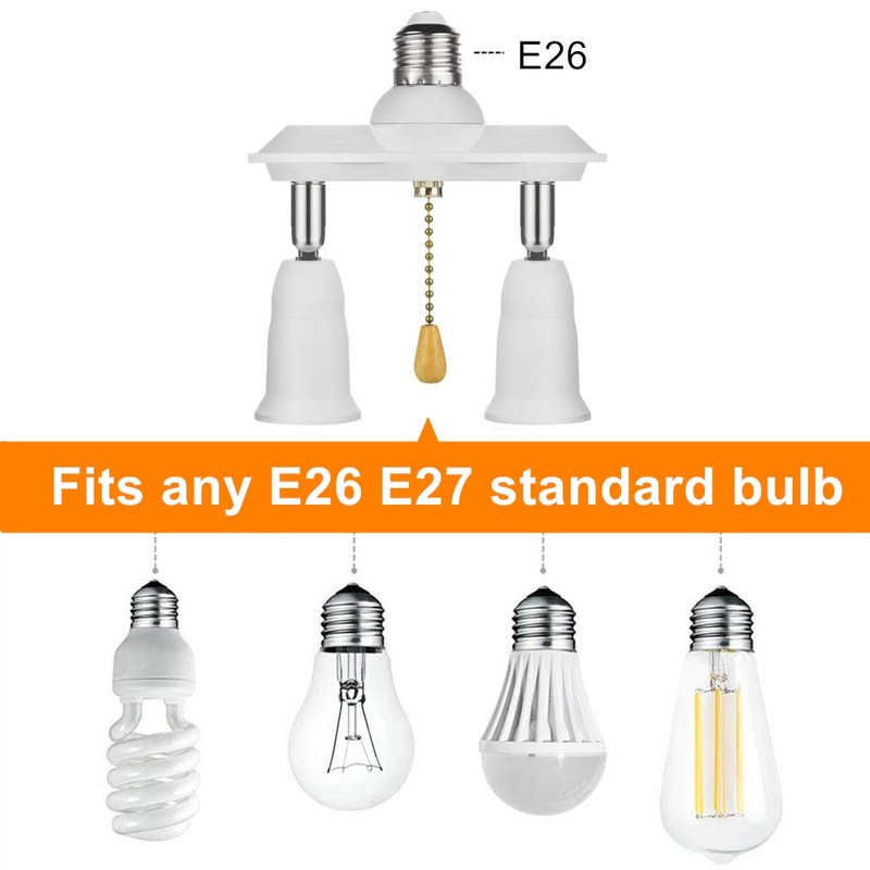 EXBADGER Pull Chain Light Socket Adapter Dual E26 E27 Light