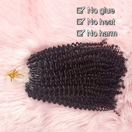 Niawigs Afro Kinky Curly Microlink Hair Extensions Human Hair for Black Women 4c Curly Micro Loop Human Hair Extensions Natural Black Micro Links Extensions 100 Strands Per Pack 18 Inches