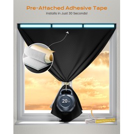 Cortinas opacas portátiles de 17 pulgadas de ancho x 54 pulgadas de alto para recámara, fácil de instalar, sin taladrar, cortinas negras y persianas para ventanas interiores con cintas de gancho y