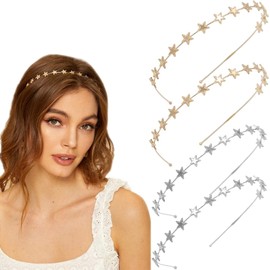 4 packs Alloy Five-pointed Star Headbands,Bridal Hair Hoop Wedding Hair Accessories Ornaments for Elegant Women Girls (2Gold+2Silver, One size)