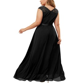 Miusol Women's Plus Size Sleeveless Scoop Neck Floral Lace Bridesmaid Evening Party Maxi Dress Black