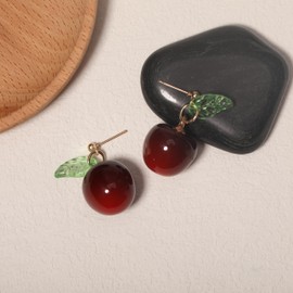 ecozran Cherry Leaf Dangle Earrings for Women Stylish Fruit Themed Accessories Single 3D Big Cherry Stud Earring Set Cute Elegant Jewelry
