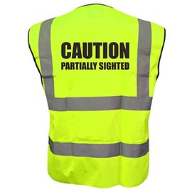 Caution Partially Sighted, Dog Walker Yellow Hi Viz Vis Vest Reflective Waistcoat Jacket Road Safety High Visibility XX-Large