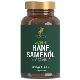 HANFSAMEN ÖL + Vitamin E - Idealverhältnis (3:1) an Omega 6 und Omega 3, plus Omega 9 - Für Herz, Gefäße und Zellschutz (60 Kapseln)