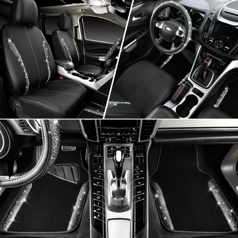 CAR PASS Leather Bling Diamond Car Seat Covers Front &