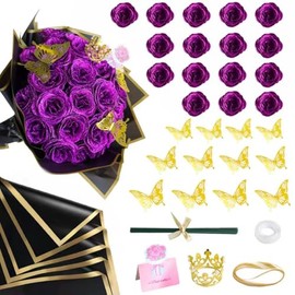 CCYXSHOW Ramo de rosas moradas con purpurina, ramo de flores falsas, 16 piezas, kit de ramo de rosas con purpurina, regalos de cumpleaños para mujeres