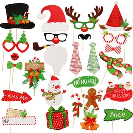 SUNBEAUTY Pack of 28 Christmas Photo Booth Photo Props Photo Accessories Decoration Merry Christmas for Christmas Party Decoration