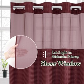Gibelle Stall Small Shower Curtain 36x74, Waffle Weave Shower Curtain with Snap-in Fabric Liner Set, No Hooks Needed, Hotel Style with Mesh Top Window, Burgundy