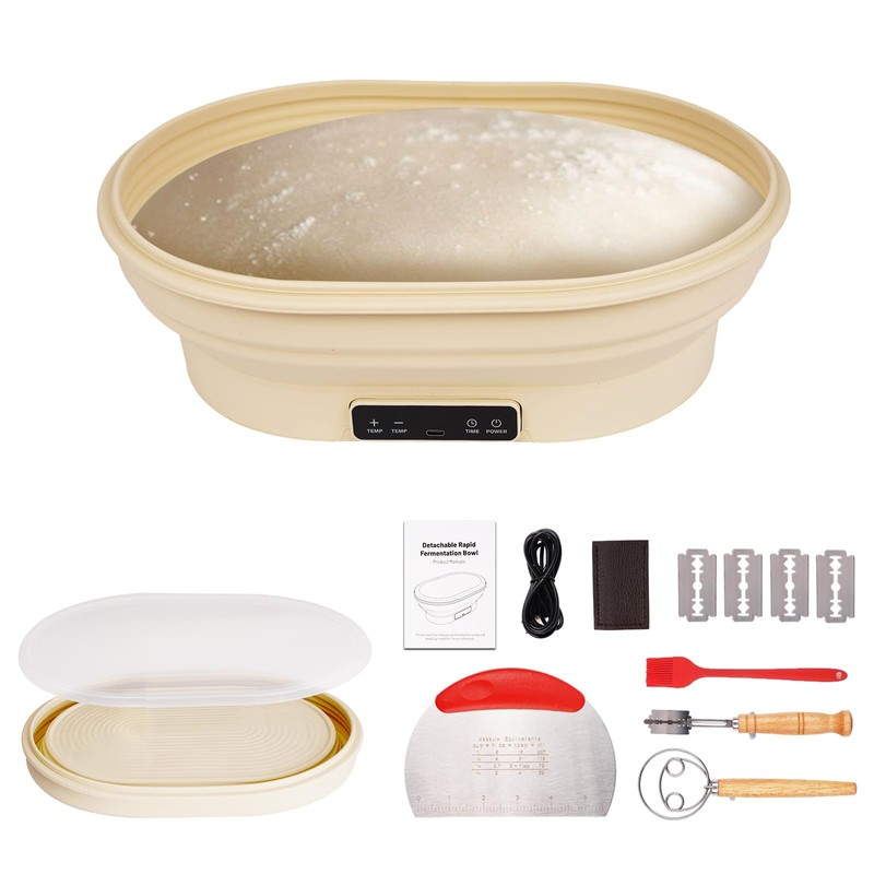XPXKJ Heating Bread Proofing Basket Set Foldable Thermostatic Silicone Bowl