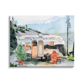 Stupell Industries Retro Airstream Camper Rustic Christmas Scene Presents Trees