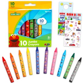 Sesame Street Jumbo-Malstifte für Kleinkinder – Bündel mit 10 groben Malutensilien für Kleinkinder mit Elmo für Klassenzimmer | Sesame Street Anfänger-Malstift-Set