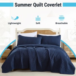 HLC.ME Weston - 3 Piece King Size Quilt Set, Lightweight King Bedspread Coverlet Set (King, Navy Blue)