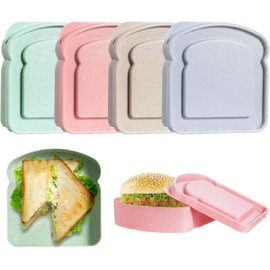 WXOIEOD 4 Pack Sandwich Containers for Kids Lunch Boxes, Reusable Sandwich Bread Box Container for Adults, Large Travel Bento Sandwich Holder Box with Lid, BPA Free, 14 oz