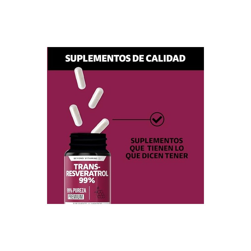 Trans-Resveratrol 99 Alta Concentracin de Resveratrol Blanco Cpsulas Veganas Calidad