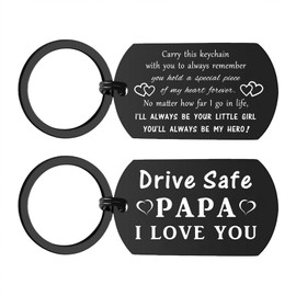 ENGZHI Papa Birthday Gift Ideas, Drive Safe Keychain I Love You Papa Gifts from Girls, Fathers Day Christmas